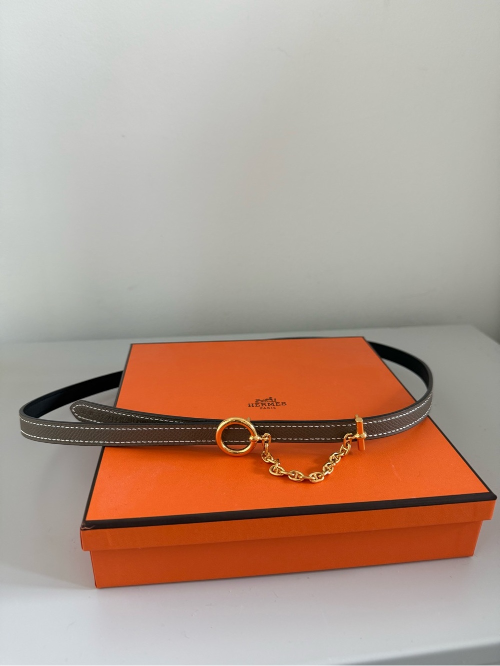 Hermès Carrousel belt buckle & Reversible leather belt 13mm / size 80